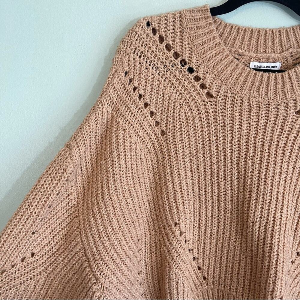 Elizabeth And James Stretch Crew Neck Ribbed Open Knit‎ Pullover Sweater Tan XL - Picture 4 of 11